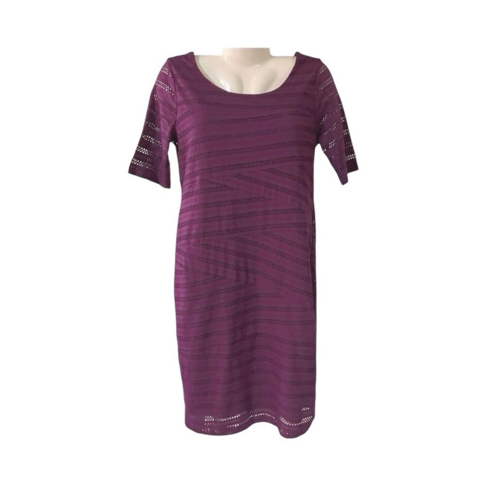 Motherhood Maternity Women's Purple Eyelet 3/4 Sleeve Knee Length Dress | Size M